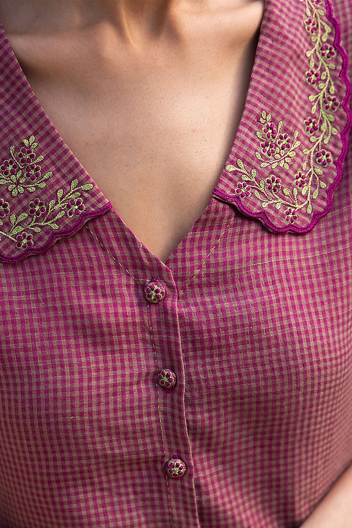 Pink Handwoven Fine Silk Khadi Embroidered Blouse by Surmaye at Pernia's Pop Up Shop