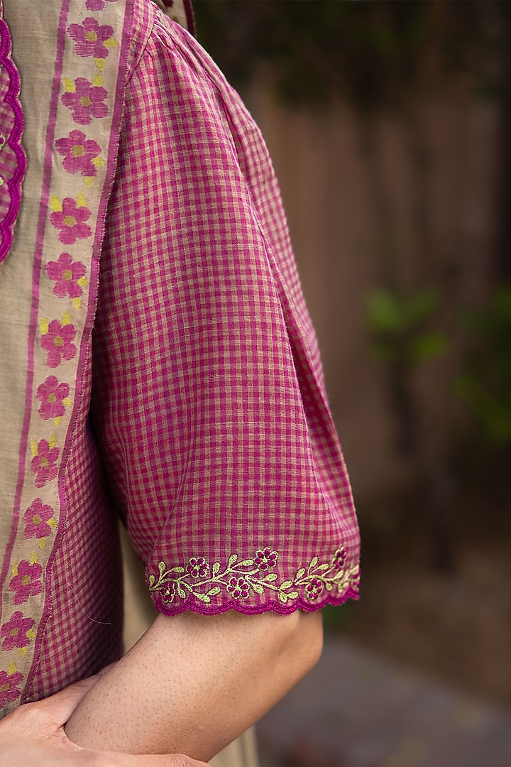 Pink Handwoven Fine Silk Khadi Embroidered Blouse by Surmaye at Pernia's Pop Up Shop