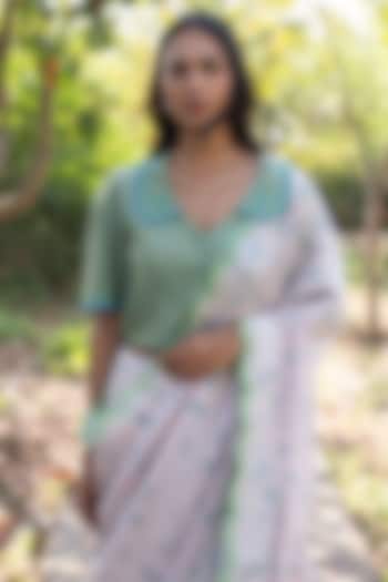 Green Handwoven Fine Silk Khadi Embroidered Blouse by Surmaye at Pernia's Pop Up Shop