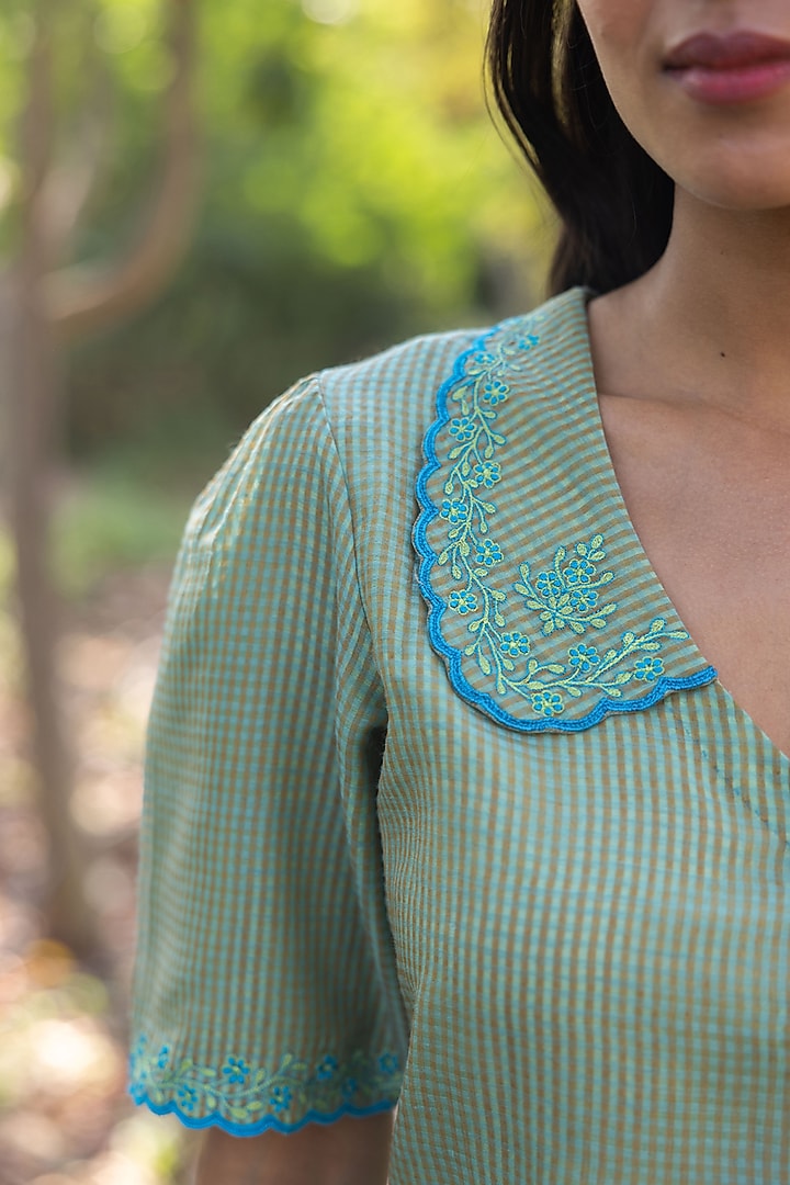 Green Handwoven Fine Silk Khadi Embroidered Blouse by Surmaye at Pernia's Pop Up Shop