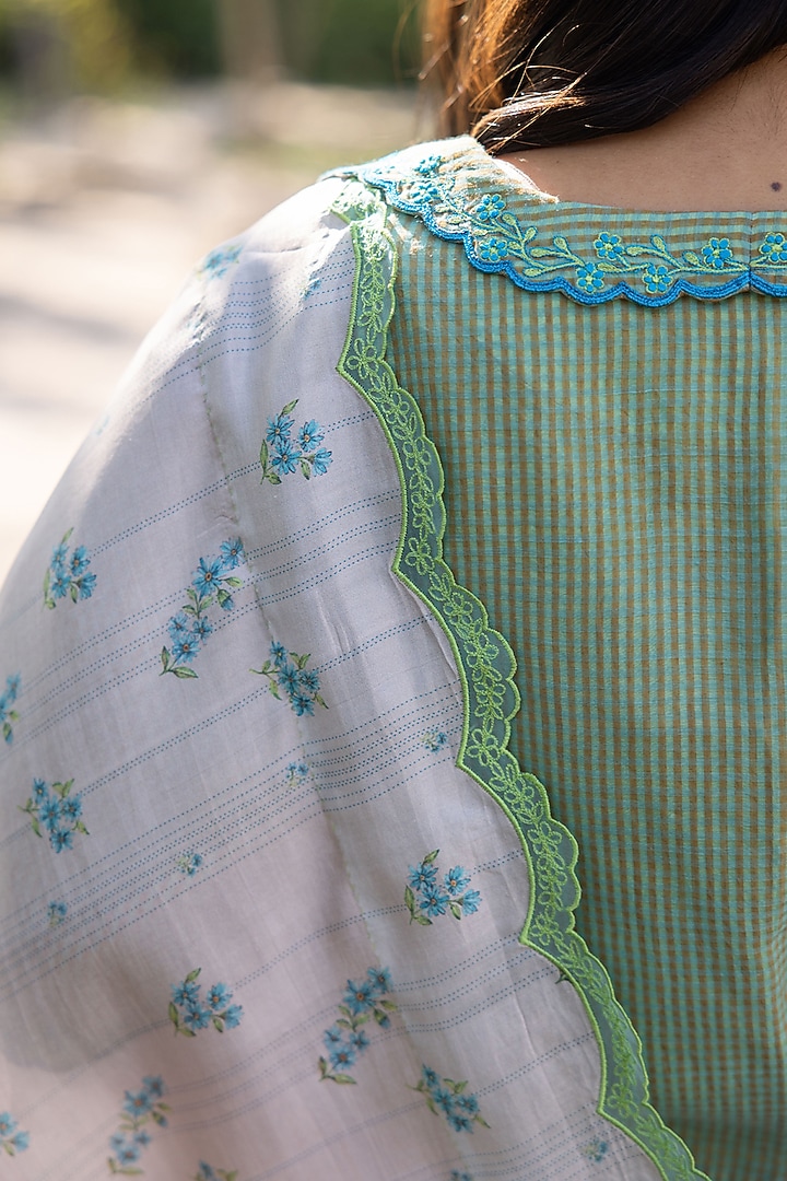 Green Handwoven Fine Silk Khadi Embroidered Blouse by Surmaye at Pernia's Pop Up Shop