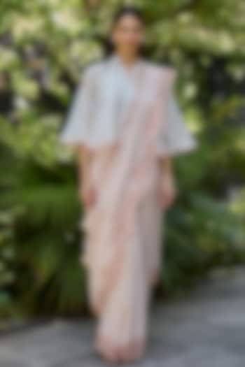 Salmon Pink Handwoven Mulberry Silk Striped Wedding Saree by Surmaye at Pernia's Pop Up Shop