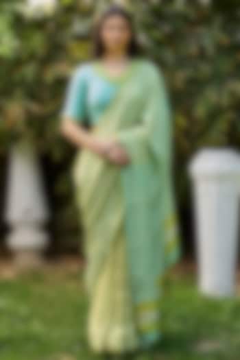 Lime Yellow Handwoven Mulberry Silk Checkered Party Wear Saree by Surmaye at Pernia's Pop Up Shop