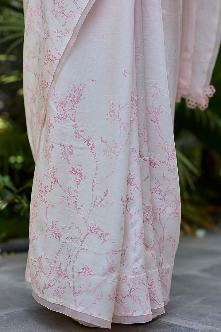Soft Pink & Ivory Handwoven Mulberry Silk Ombre Printed Party Wear Saree by Surmaye at Pernia's Pop Up Shop