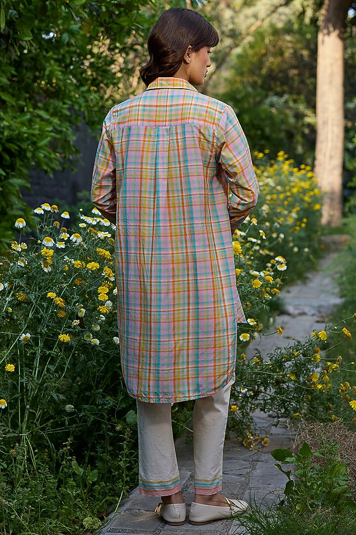 Multicolored Hand Woven Cotton Checkered Kurta Set by Surmaye at Pernia's Pop Up Shop