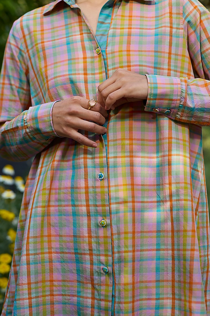 Multicolored Hand Woven Cotton Checkered Kurta Set by Surmaye at Pernia's Pop Up Shop