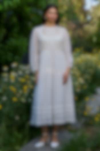 Ivory Chanderi Lace Embroidered Vacation Dress by Surmaye at Pernia's Pop Up Shop