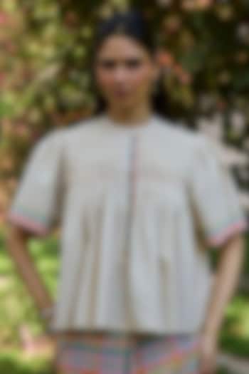 White Handwoven Cotton Blouse by Surmaye at Pernia's Pop Up Shop