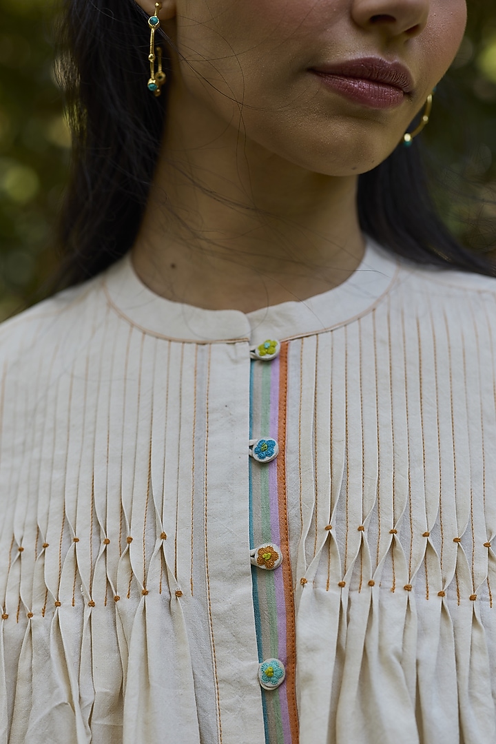 White Handwoven Cotton Blouse by Surmaye at Pernia's Pop Up Shop