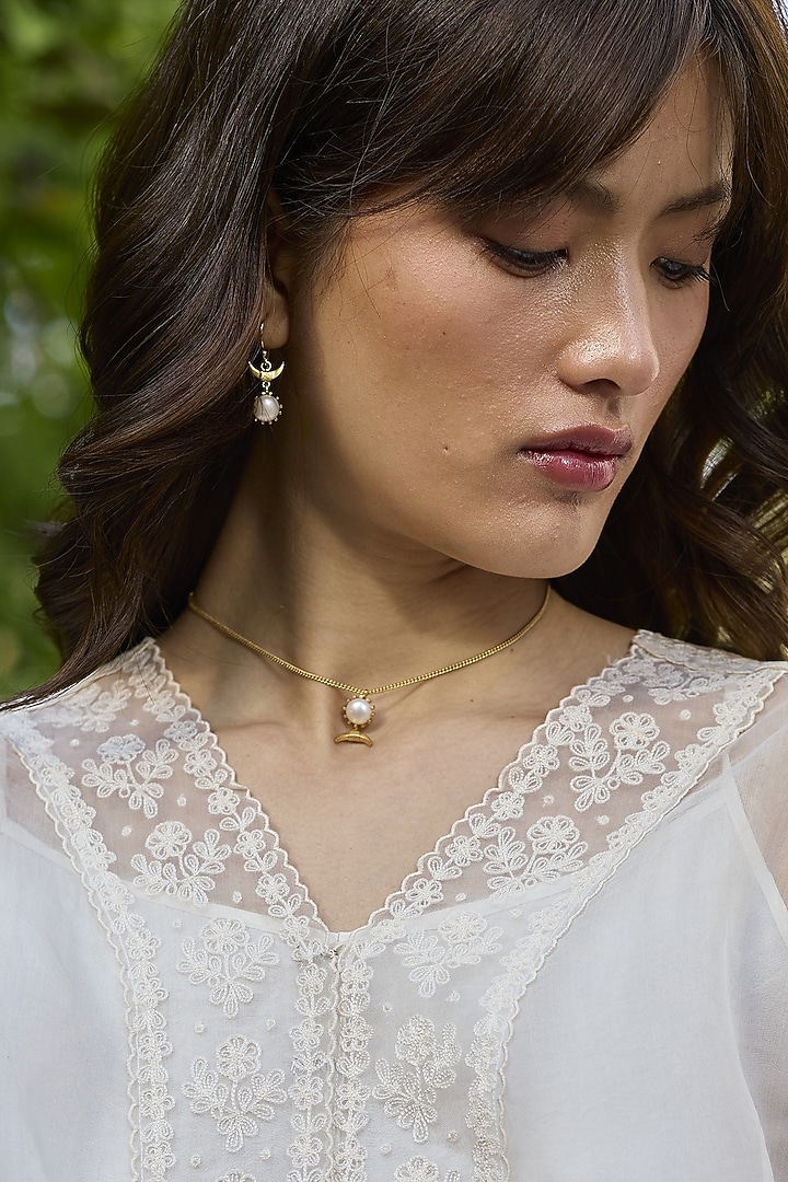 Ivory Handwoven Silk Organza Lace Embroidered Blouse by Surmaye at Pernia's Pop Up Shop