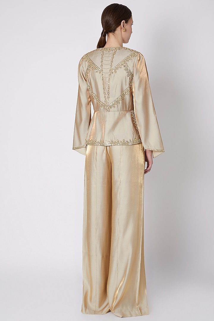 Gold Embroidered Jacket With Flared Pants by Supria Munjal at Pernia's Pop Up Shop