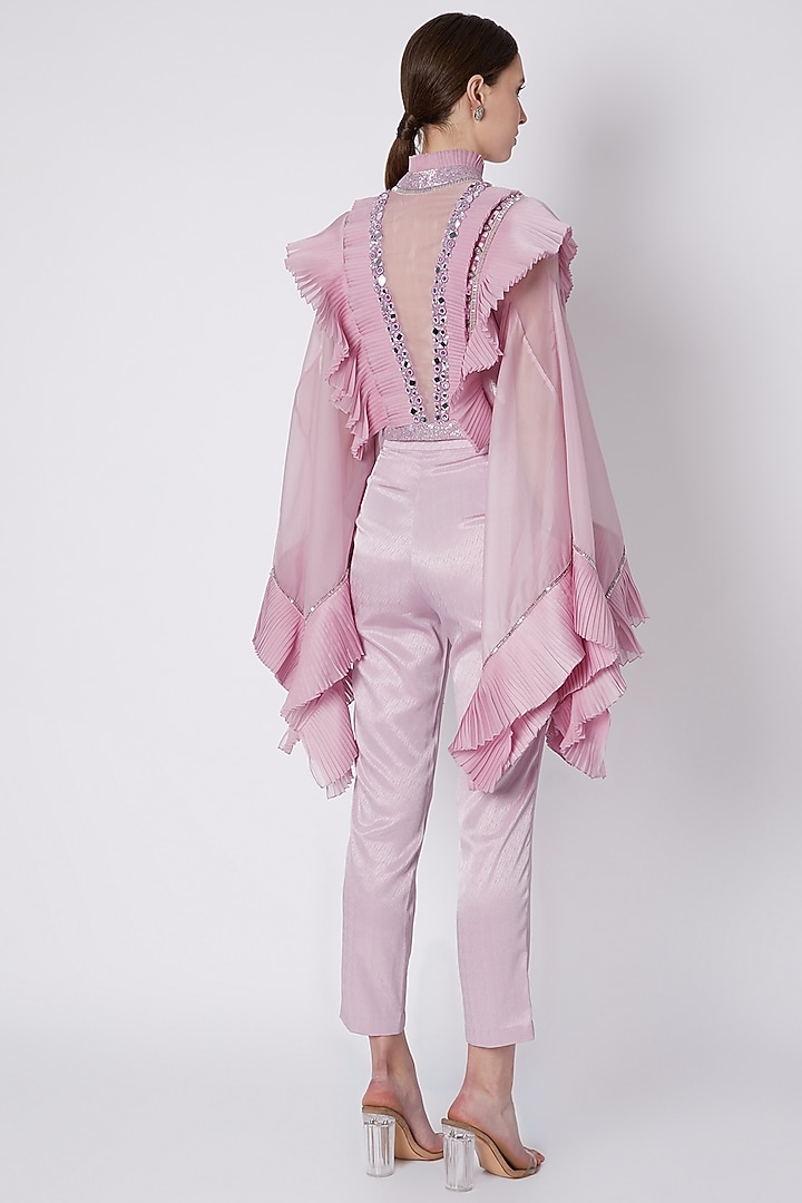 Snow Lilac Embroidered Bomber Jacket With Pants by Supria Munjal at Pernia's Pop Up Shop