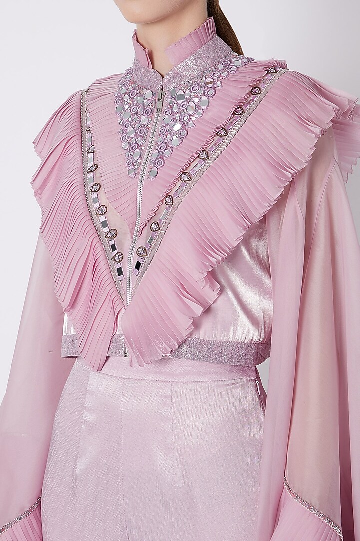 Snow Lilac Embroidered Bomber Jacket With Pants by Supria Munjal at Pernia's Pop Up Shop