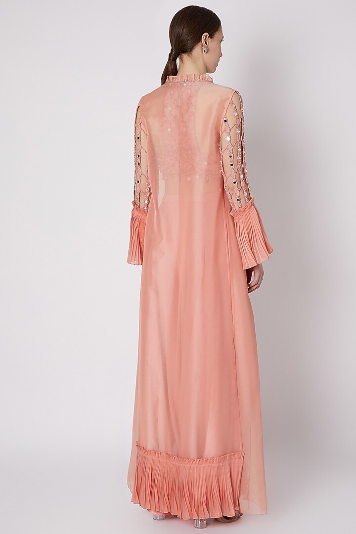 Salmon Peach Embroidered Cape Set by Supria Munjal at Pernia's Pop Up Shop