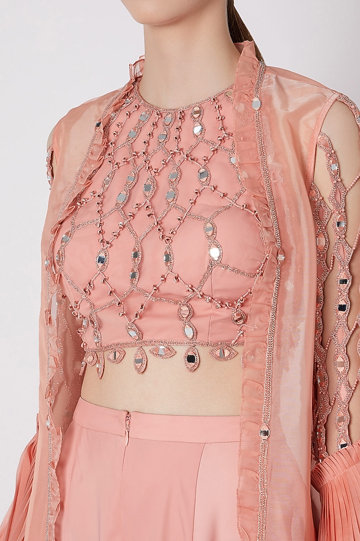 Salmon Peach Embroidered Cape Set by Supria Munjal at Pernia's Pop Up Shop