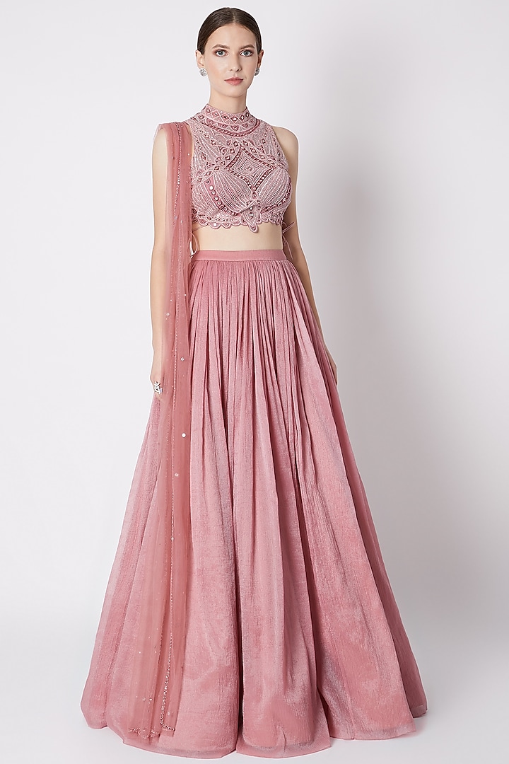 Blush Pink Embroidered Skirt Set by Supria Munjal