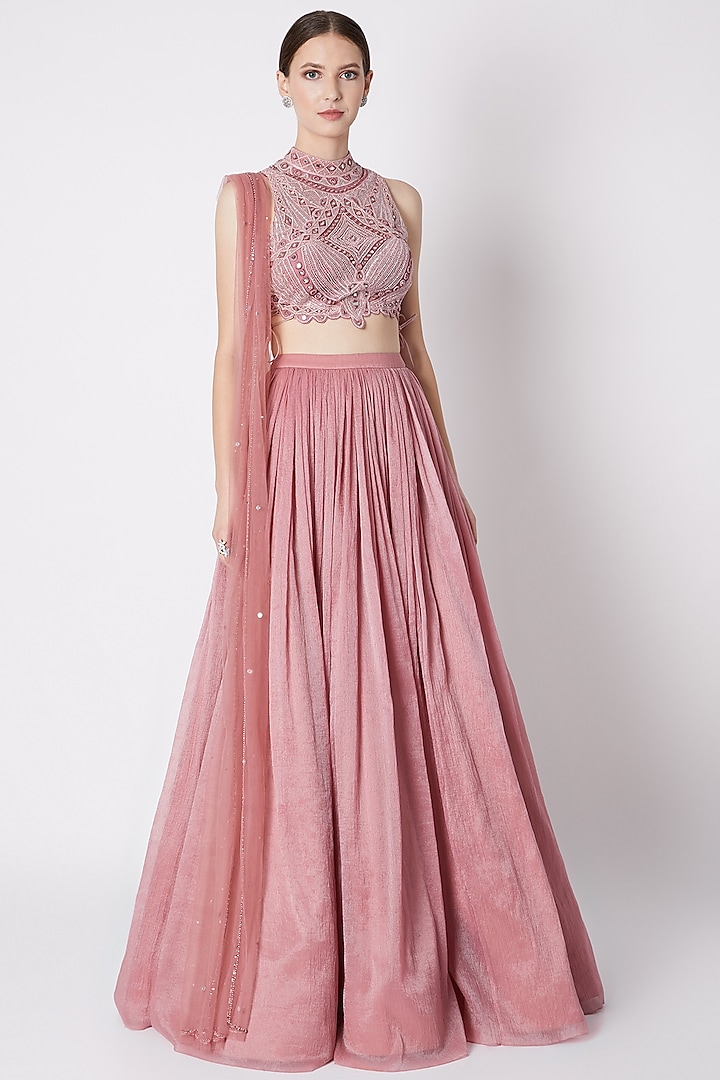 Blush Pink Embroidered Skirt Set by Supria Munjal at Pernia's Pop Up Shop