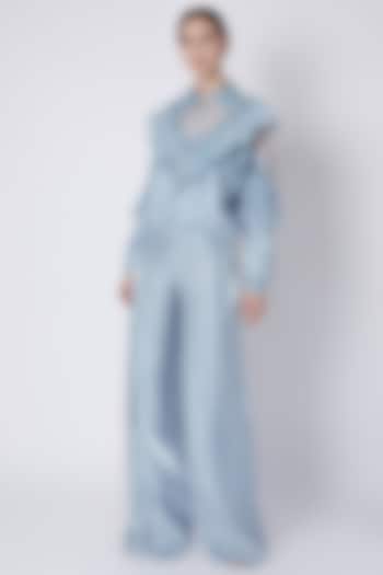 Sky Blue Embroidered Jacket With Palazzo Pants by Supria Munjal