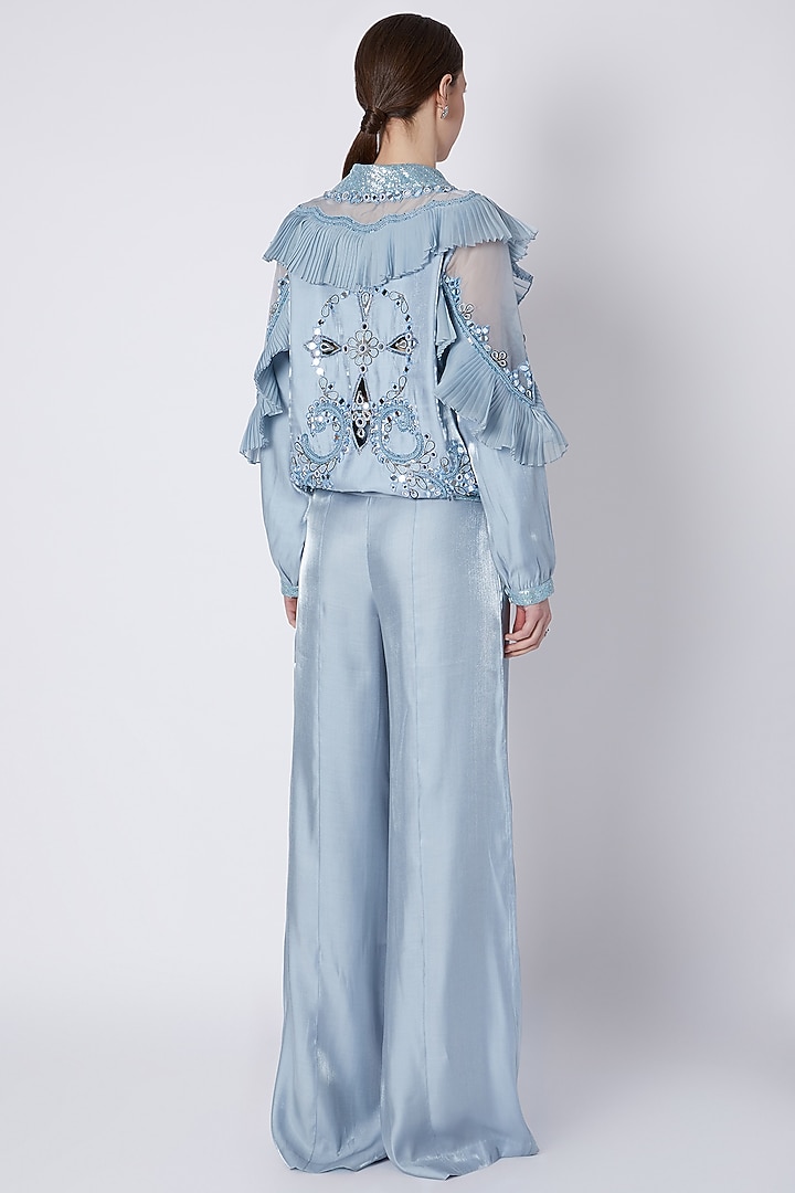 Sky Blue Embroidered Jacket With Palazzo Pants by Supria Munjal at Pernia's Pop Up Shop
