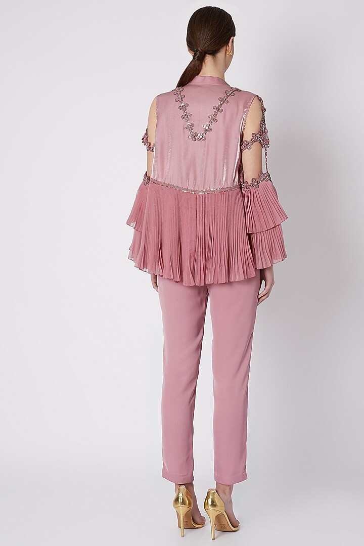 Dusty Pink Embroidered Jacket Set by Supria Munjal at Pernia's Pop Up Shop