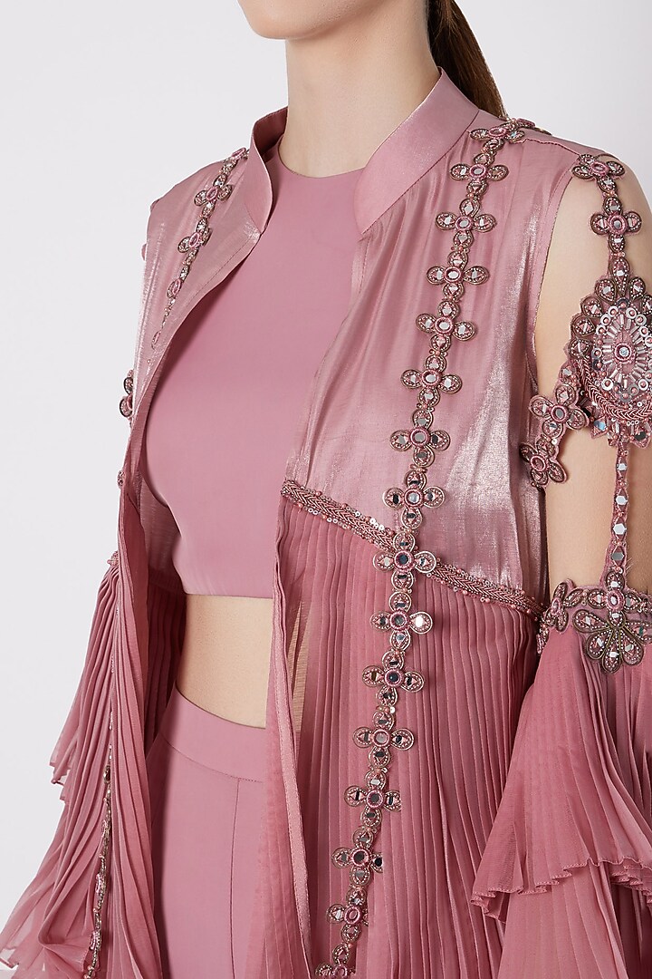 Dusty Pink Embroidered Jacket Set by Supria Munjal at Pernia's Pop Up Shop