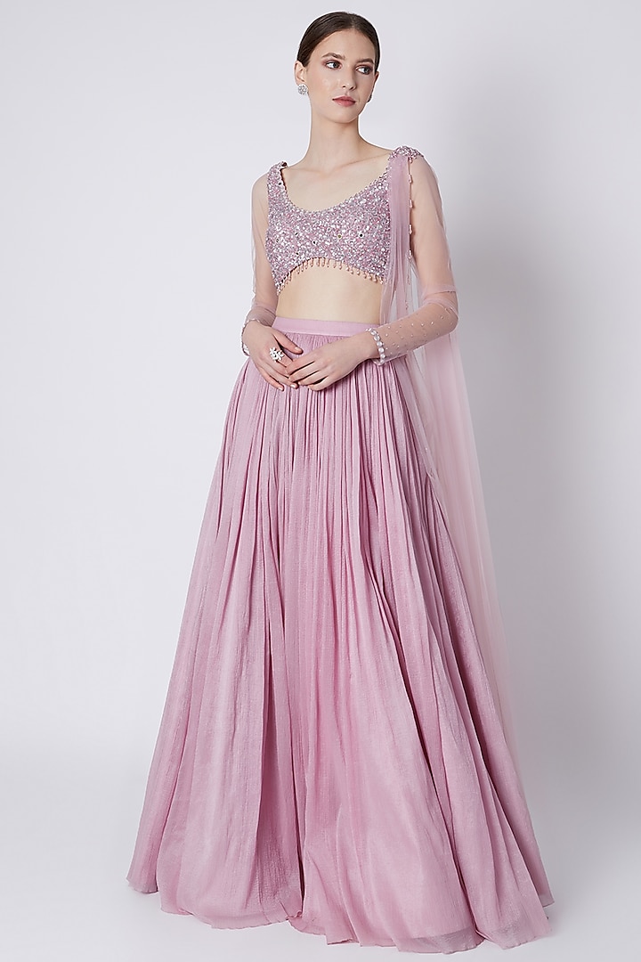 Snow Lilac Embroidered Skirt Set by Supria Munjal