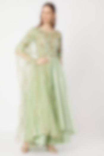 Mint Green Embroidered Kurta Palazzo Set by Sumayah