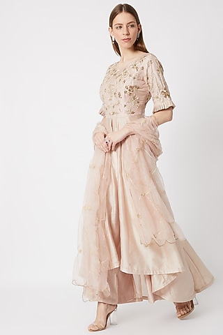 Blush Pink Embroidered Kurta Palazzo Set by Sumayah
