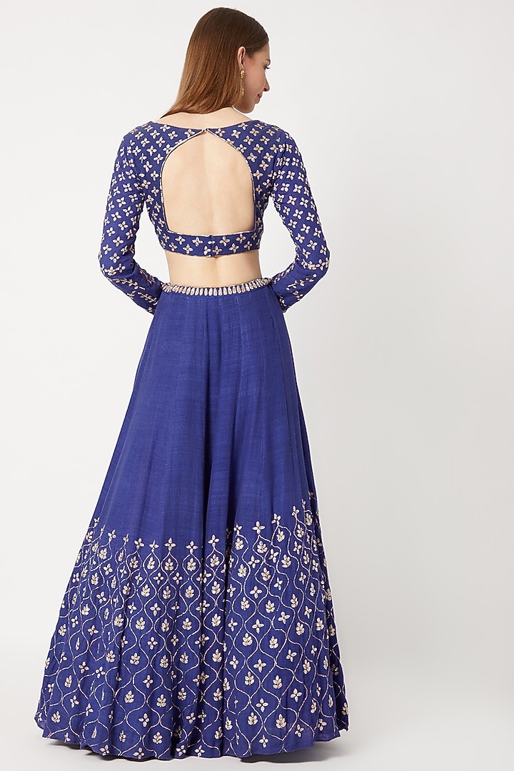 Cobalt Blue Embroidered Wedding Lehenga Set by Sumayah at Pernia's Pop Up Shop