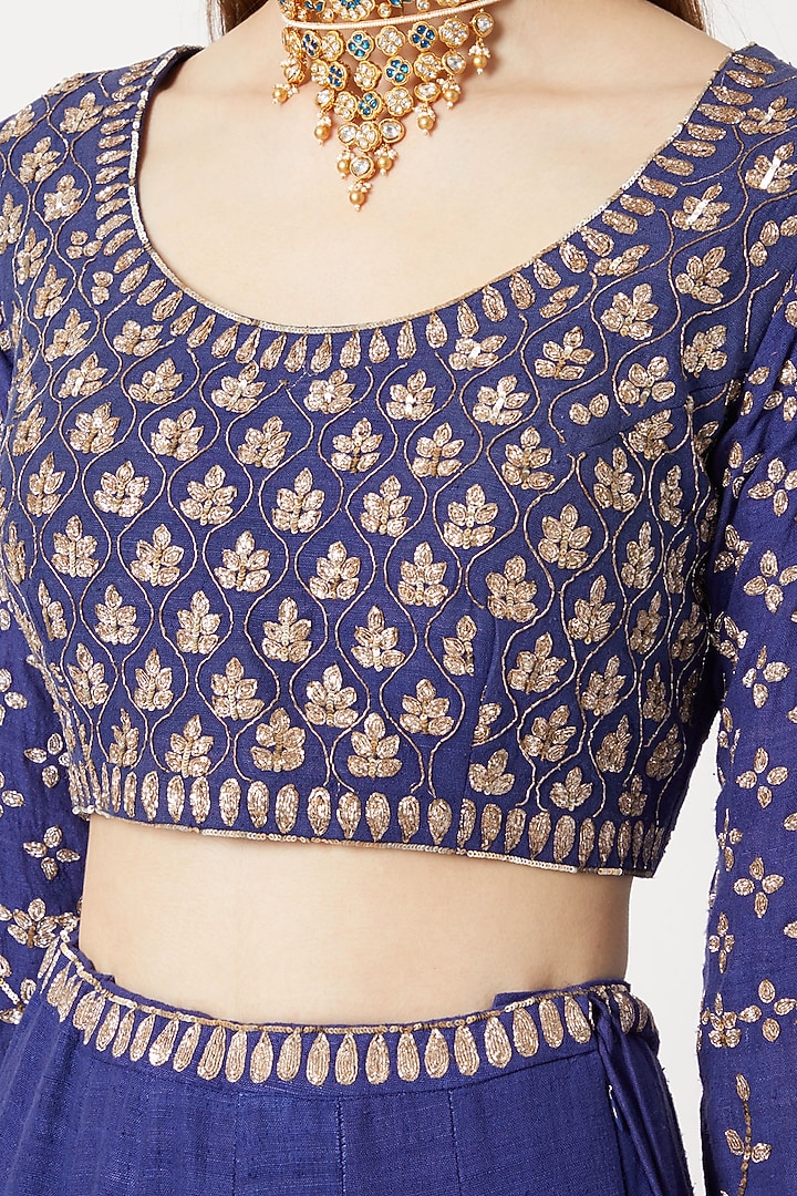 Cobalt Blue Embroidered Wedding Lehenga Set by Sumayah at Pernia's Pop Up Shop