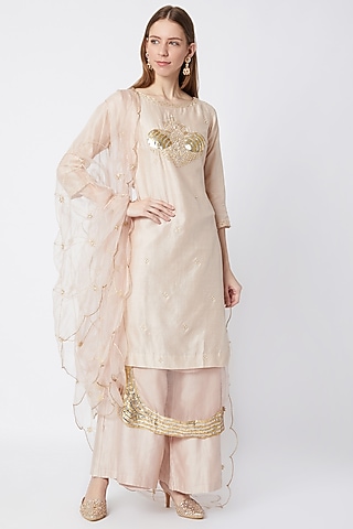 Blush Pink Embroidered Kurta Palazzo Set by Sumayah