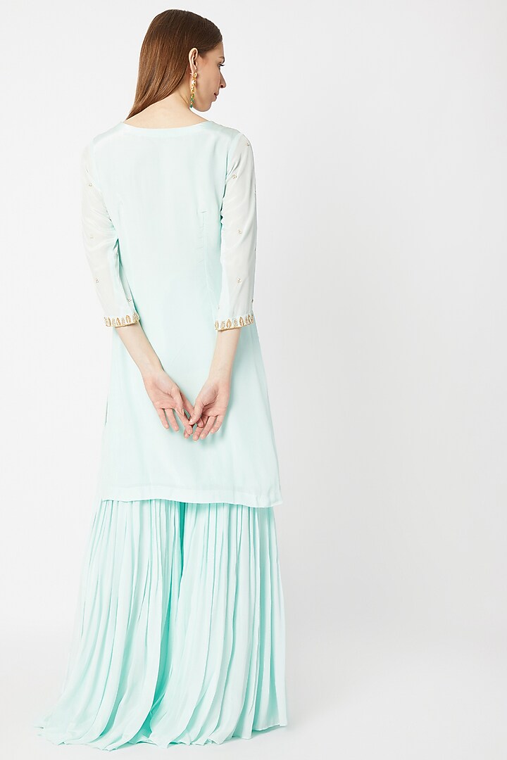 Sky Blue Embroidered Party Wear Sharara Set by Sumayah at Pernia's Pop Up Shop