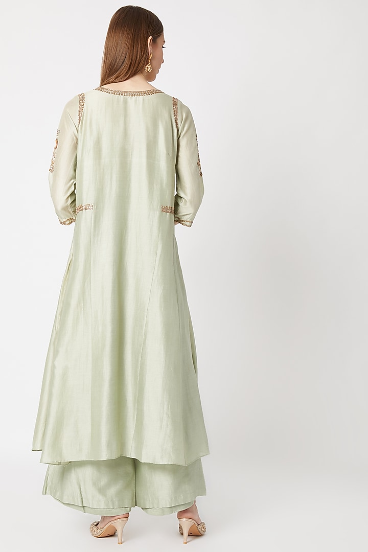 Mint Green Embroidered Kurta With Palazzo Pants by Sumayah at Pernia's Pop Up Shop