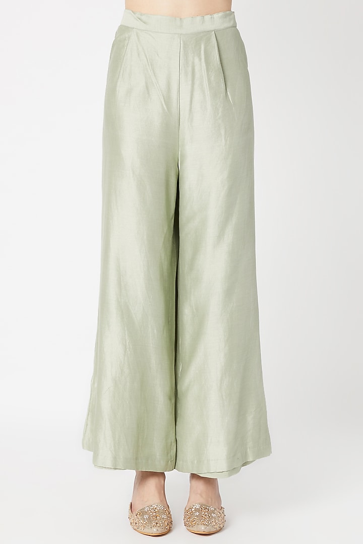 Mint Green Embroidered Kurta With Palazzo Pants by Sumayah at Pernia's Pop Up Shop