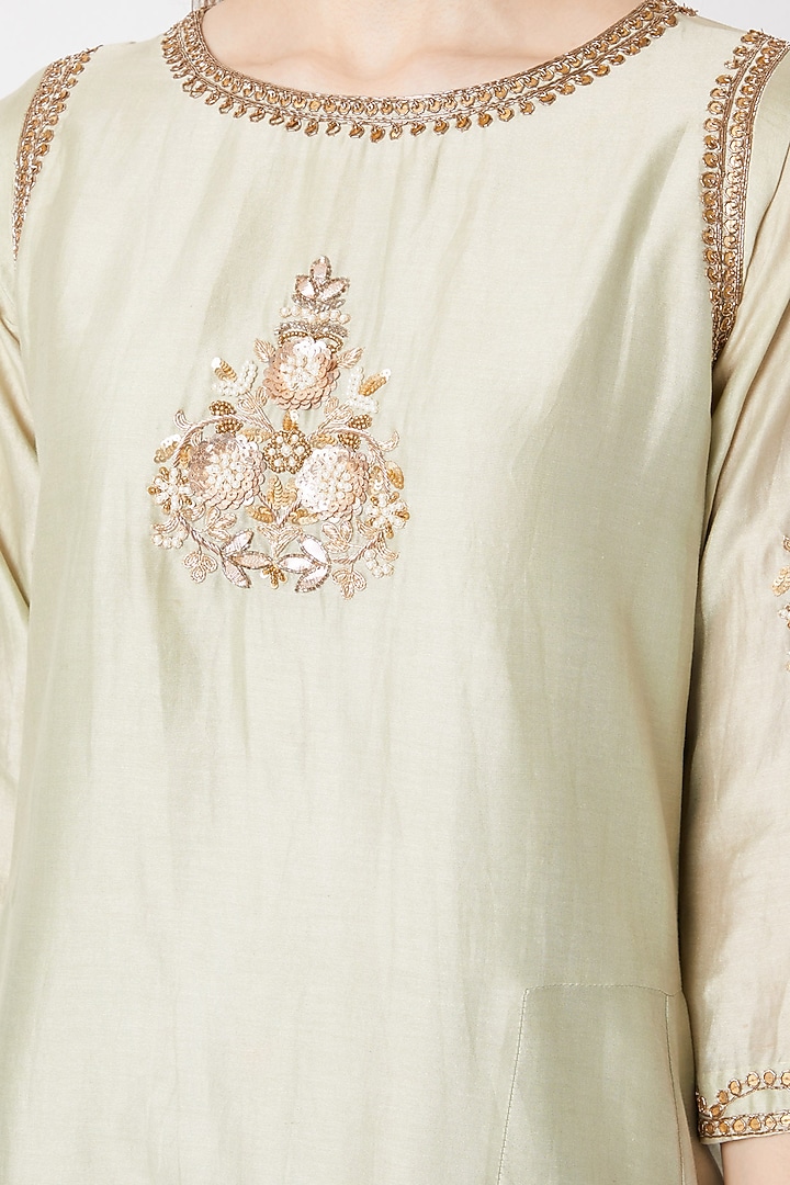 Mint Green Embroidered Kurta With Palazzo Pants by Sumayah at Pernia's Pop Up Shop