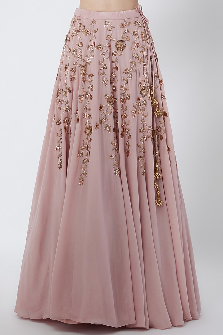Pink Off Shoulder Embroidered Blouse With Lehenga Skirt by Sumayah at Pernia's Pop Up Shop