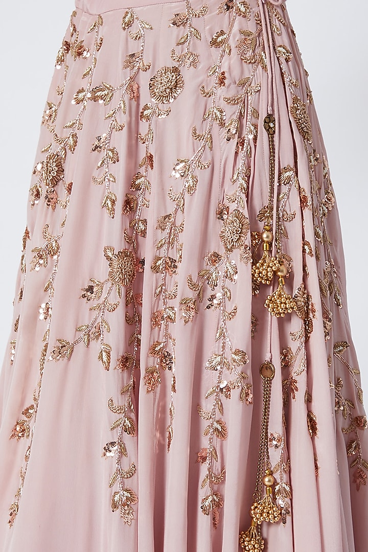 Pink Off Shoulder Embroidered Blouse With Lehenga Skirt by Sumayah at Pernia's Pop Up Shop
