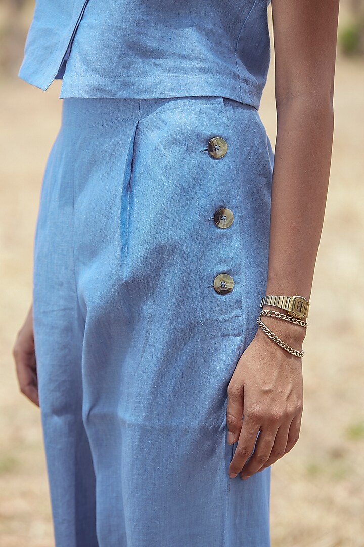Ice Blue Linen Wide-Leg Pant Set by The Summer House at Pernia's Pop Up Shop