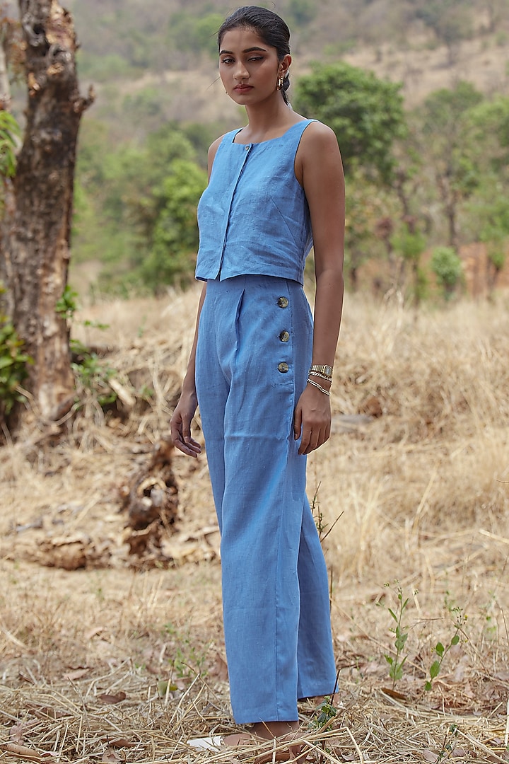 Ice Blue Linen Crop Top by The Summer House