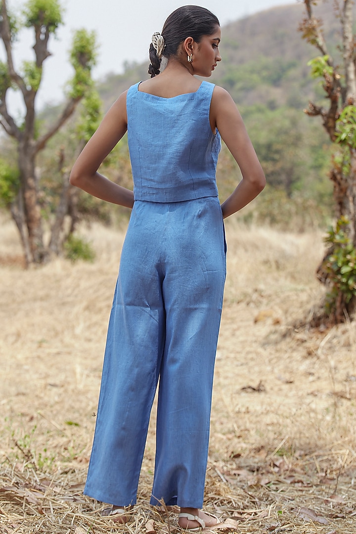 Ice Blue Linen Crop Top by The Summer House at Pernia's Pop Up Shop