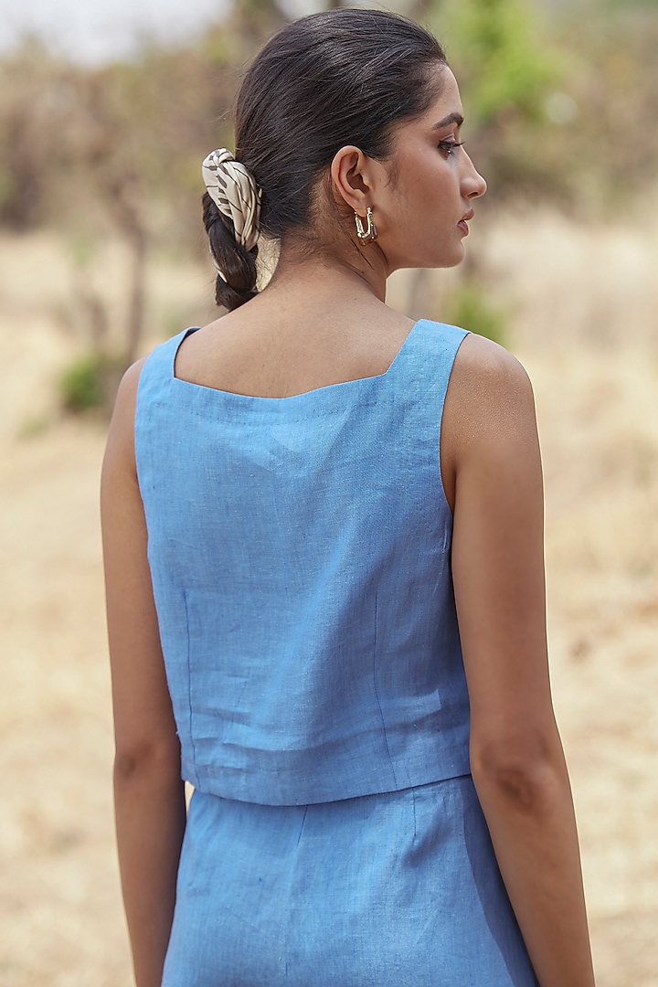 Ice Blue Linen Crop Top by The Summer House at Pernia's Pop Up Shop