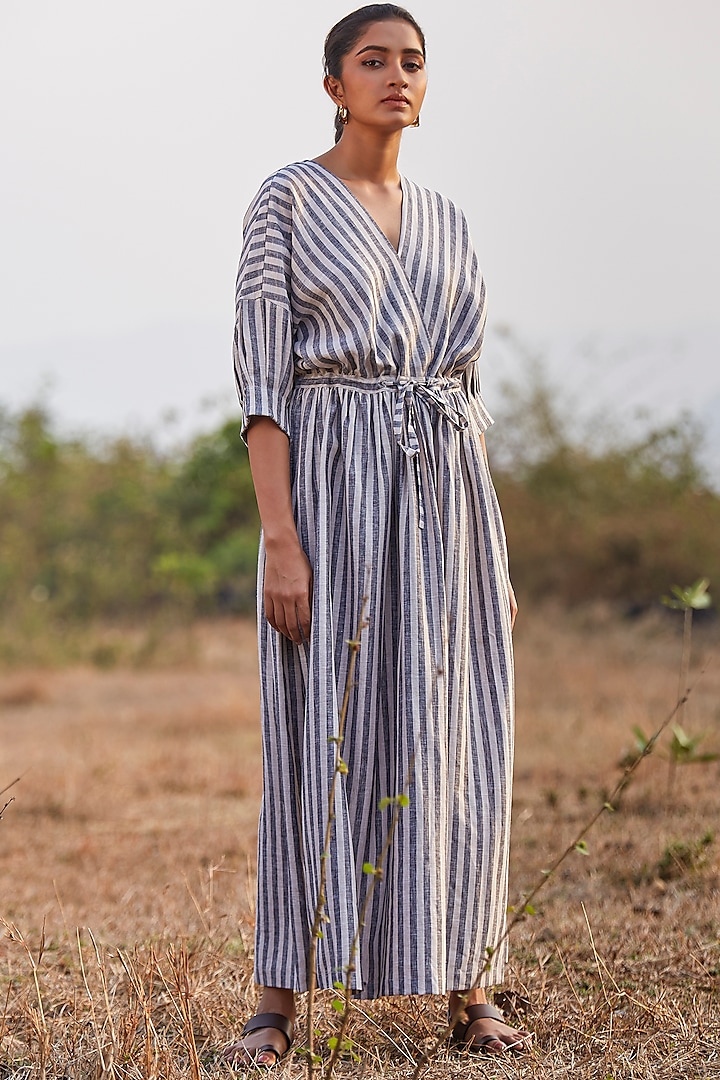 Grey Striped Maxi Summer Dress by The Summer House at Pernia's Pop Up Shop
