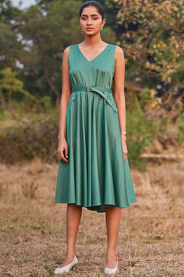 Forest Green Giza Cotton Fit & Flare Dress by The Summer House