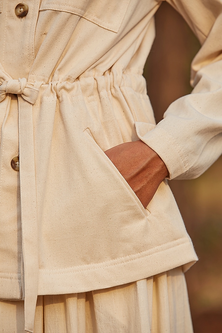 Beige Handspun & Handwoven Cotton Jacket by The Summer House at Pernia's Pop Up Shop