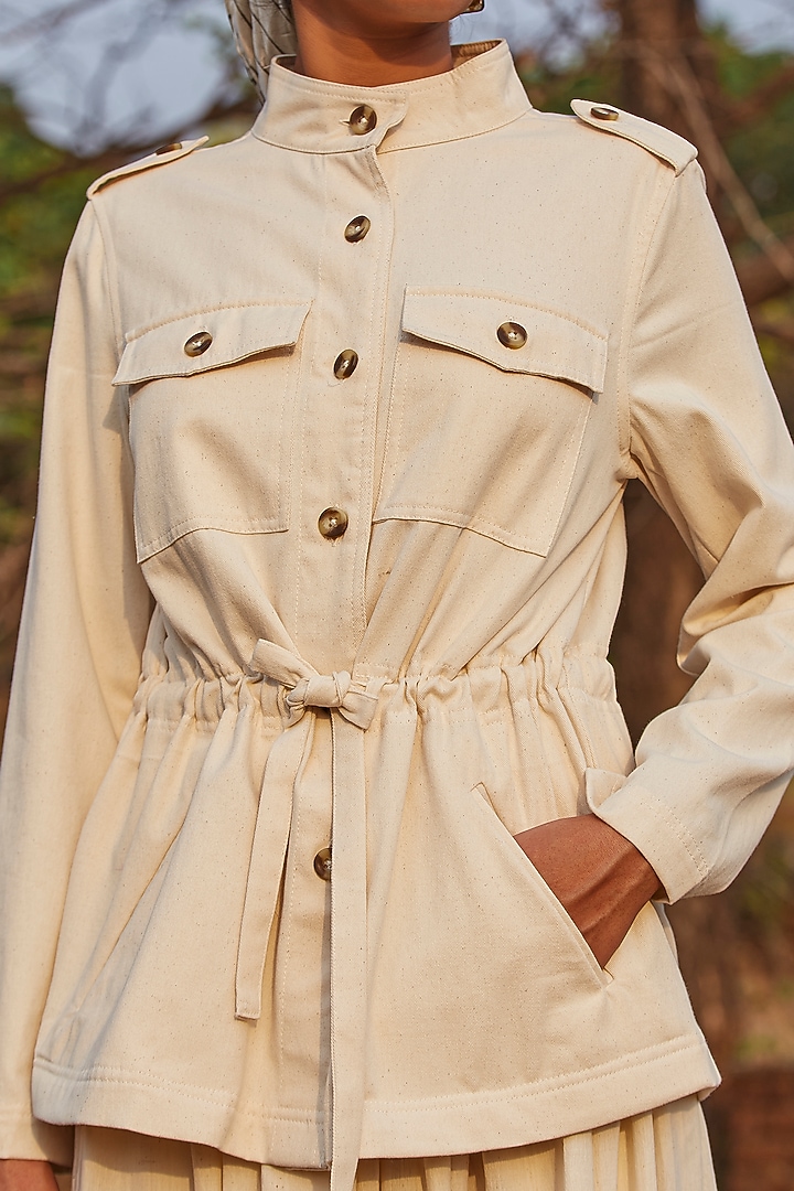 Beige Handspun & Handwoven Cotton Jacket by The Summer House at Pernia's Pop Up Shop