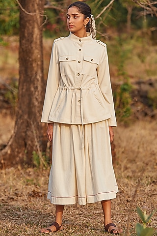 Beige Handspun & Handwoven Cotton Jacket Set by The Summer House