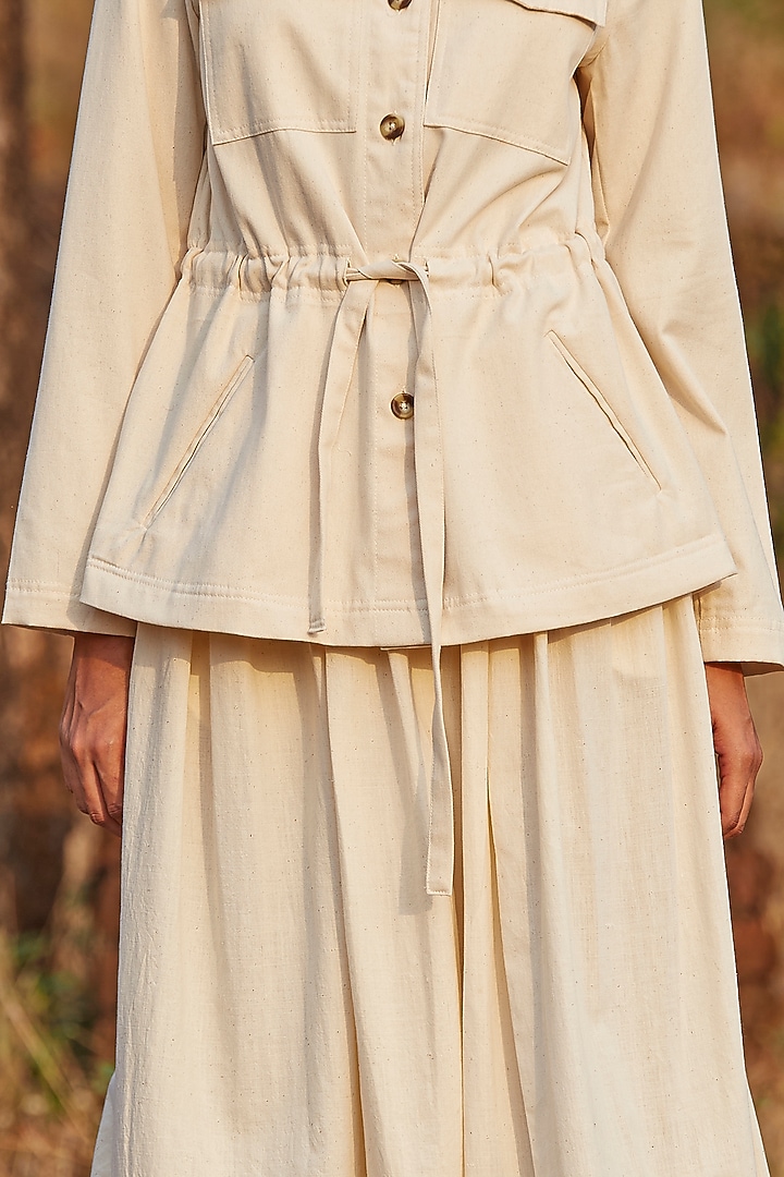 Beige Handspun & Handwoven Cotton Jacket Set by The Summer House at Pernia's Pop Up Shop