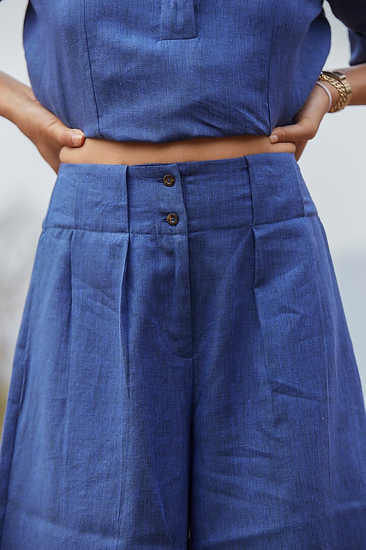 Ink Blue Linen High-Rise Wide-Leg Pant Set by The Summer House at Pernia's Pop Up Shop