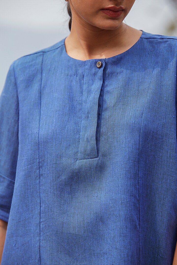 Ink Blue Linen High-Rise Wide-Leg Pant Set by The Summer House at Pernia's Pop Up Shop