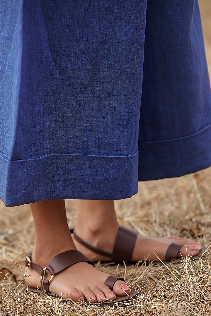 Ink Blue Linen High-Rise Wide-Leg Pant Set by The Summer House at Pernia's Pop Up Shop
